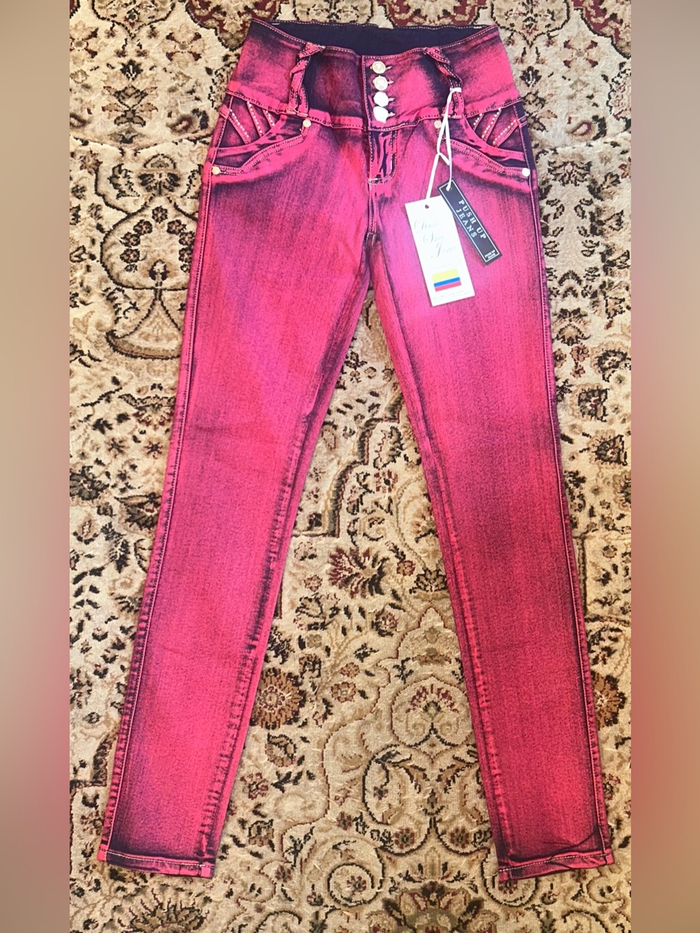 Diva Star Jeans Colombian design Levanta La colita Push Up sz 3 Rhinestone NEW
